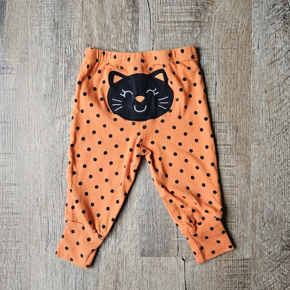 Carter's Orange & Black Polka Dot Pants with Kitty Size 6 months
